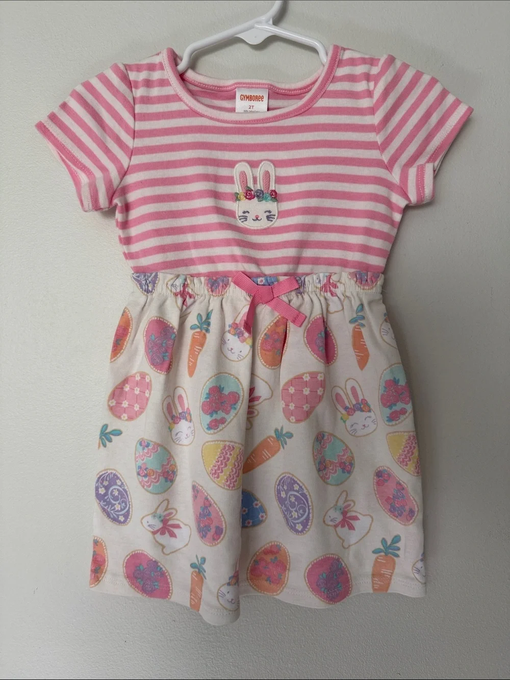 Gymboree Pink Striped Top with Bunny & Easter Egg Skirt Dress